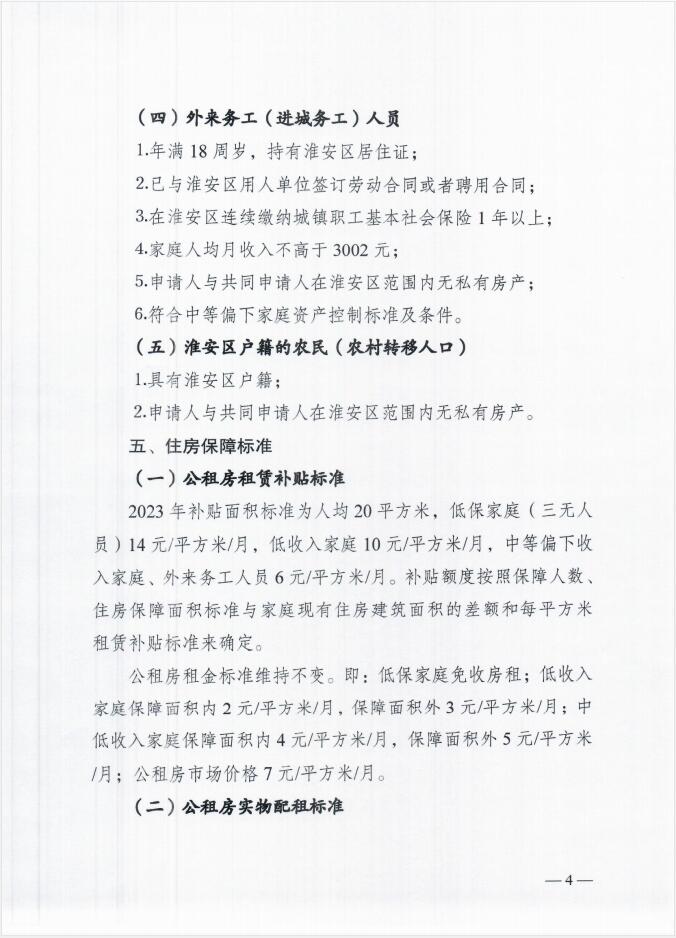 淮安区2023年度住房保障标准的通知